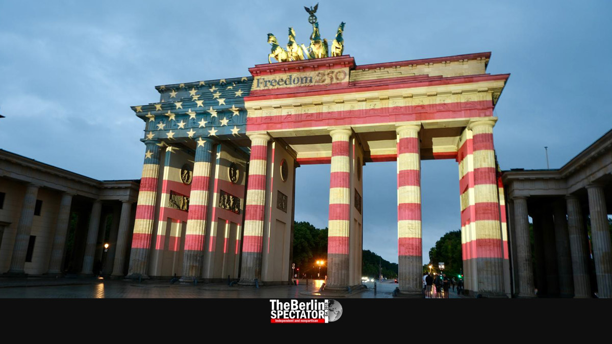 Brandenburg Gate Illuminated in Stars and Stripes